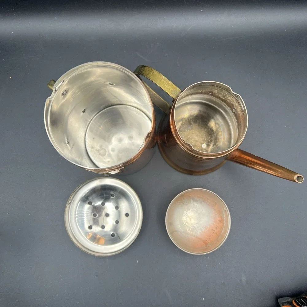 Cheese Shaker And Oil  Solid Copper & Brass Rustic Patina Made in Korea Set Of 2